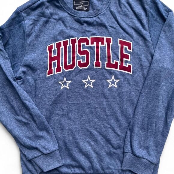 Cotton On  Blue Hustle Grunge Medium Crewneck Sweatshirt - Picture 1 of 6